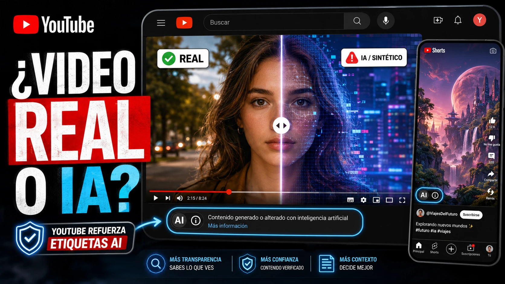 YouTube refuerza etiquetas AI: cómo reconocer videos generados por inteligencia artificial